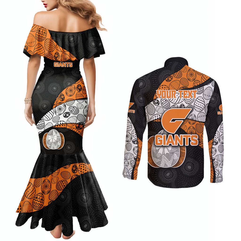 Personalized Giants Football Couples Matching Mermaid Dress and Long Sleeve Button Shirt Easter Egg Pattern Orange Monochrome Tribal Dot Style