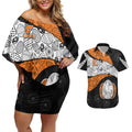 Personalized Giants Football Couples Matching Off Shoulder Short Dress and Hawaiian Shirt Easter Egg Pattern Orange Monochrome Tribal Dot Style