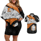 Personalized Giants Football Couples Matching Off Shoulder Short Dress and Hawaiian Shirt Easter Egg Pattern Orange Monochrome Tribal Dot Style