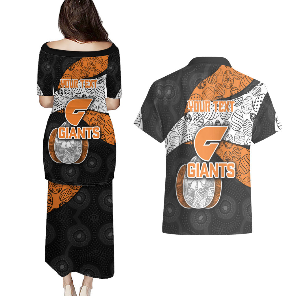Personalized Giants Football Couples Matching Puletasi and Hawaiian Shirt Easter Egg Pattern Orange Monochrome Tribal Dot Style