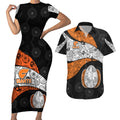Personalized Giants Football Couples Matching Short Sleeve Bodycon Dress and Hawaiian Shirt Easter Egg Pattern Orange Monochrome Tribal Dot Style