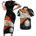Personalized Giants Football Couples Matching Short Sleeve Bodycon Dress and Hawaiian Shirt Easter Egg Pattern Orange Monochrome Tribal Dot Style