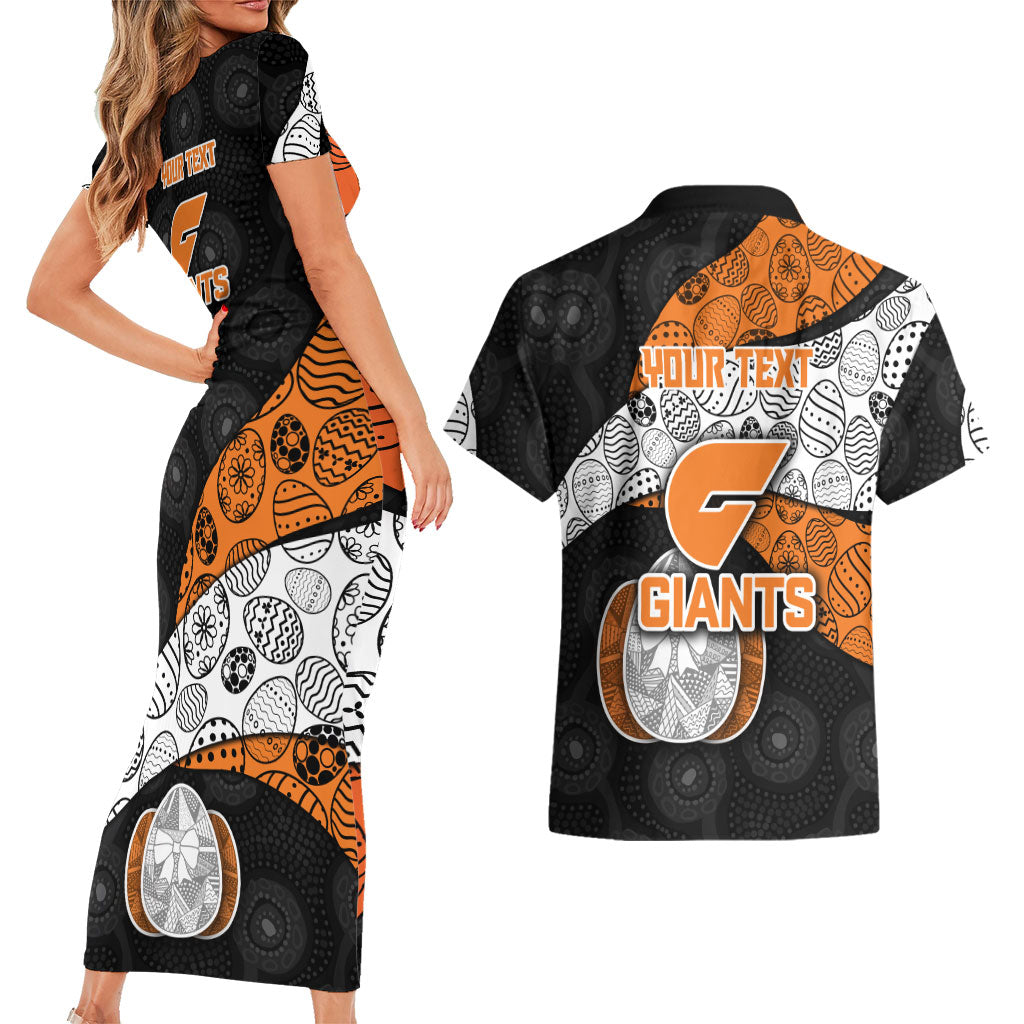 Personalized Giants Football Couples Matching Short Sleeve Bodycon Dress and Hawaiian Shirt Easter Egg Pattern Orange Monochrome Tribal Dot Style