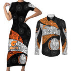 Personalized Giants Football Couples Matching Short Sleeve Bodycon Dress and Long Sleeve Button Shirt Easter Egg Pattern Orange Monochrome Tribal Dot Style