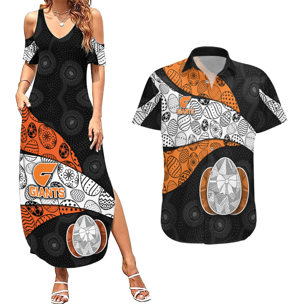 Personalized Giants Football Couples Matching Summer Maxi Dress and Hawaiian Shirt Easter Egg Pattern Orange Monochrome Tribal Dot Style