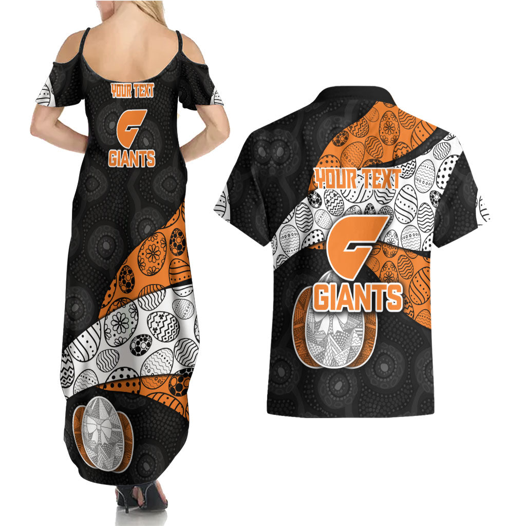 Personalized Giants Football Couples Matching Summer Maxi Dress and Hawaiian Shirt Easter Egg Pattern Orange Monochrome Tribal Dot Style