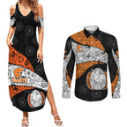 Personalized Giants Football Couples Matching Summer Maxi Dress and Long Sleeve Button Shirt Easter Egg Pattern Orange Monochrome Tribal Dot Style