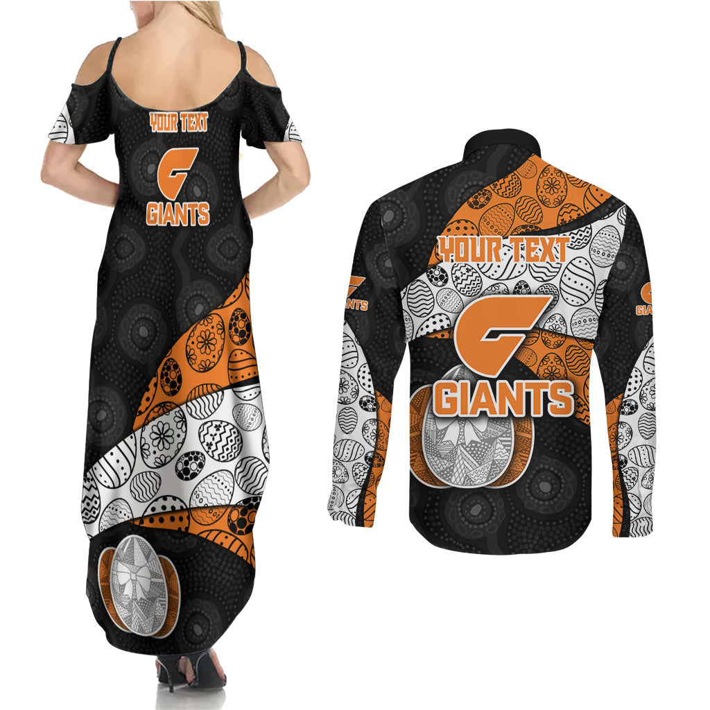 Personalized Giants Football Couples Matching Summer Maxi Dress and Long Sleeve Button Shirt Easter Egg Pattern Orange Monochrome Tribal Dot Style