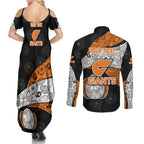 Personalized Giants Football Couples Matching Summer Maxi Dress and Long Sleeve Button Shirt Easter Egg Pattern Orange Monochrome Tribal Dot Style