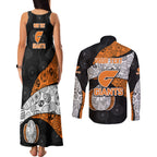 Personalized Giants Football Couples Matching Tank Maxi Dress and Long Sleeve Button Shirt Easter Egg Pattern Orange Monochrome Tribal Dot Style