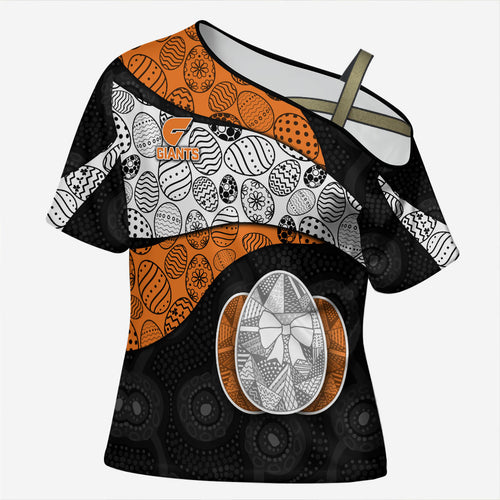 Personalized Giants Football Cross Shoulder Shirt Easter Egg Pattern Orange Monochrome Tribal Dot Style