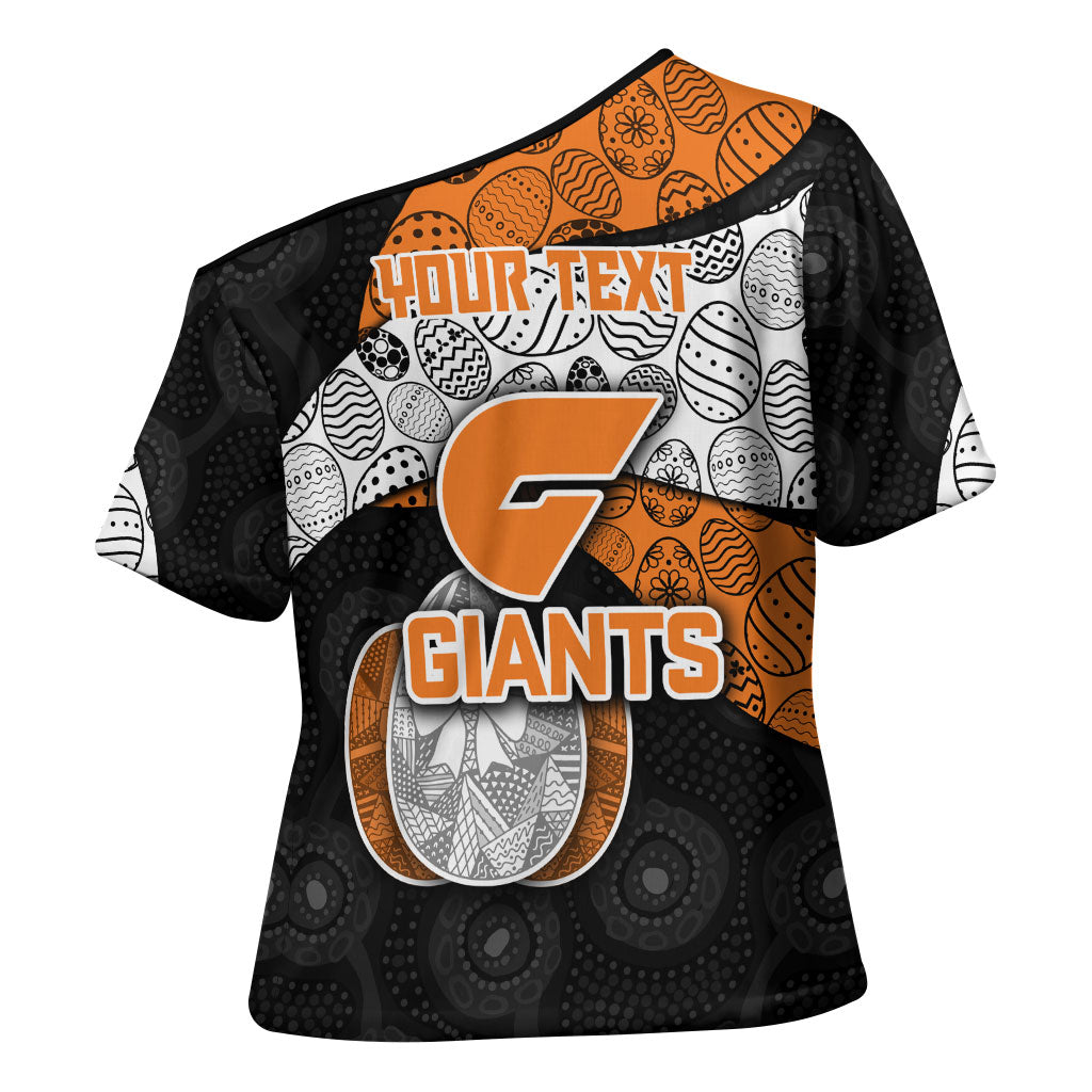 Personalized Giants Football Cross Shoulder Shirt Easter Egg Pattern Orange Monochrome Tribal Dot Style