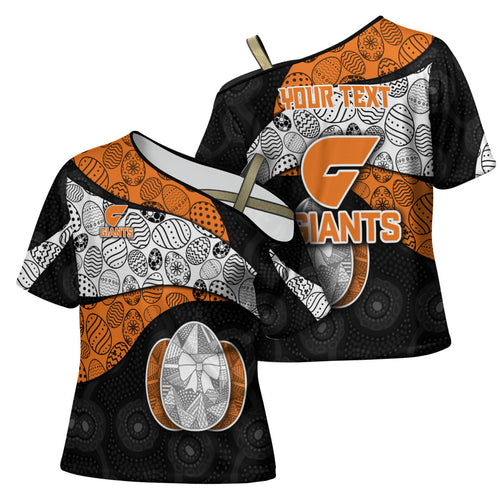 Personalized Giants Football Cross Shoulder Shirt Easter Egg Pattern Orange Monochrome Tribal Dot Style