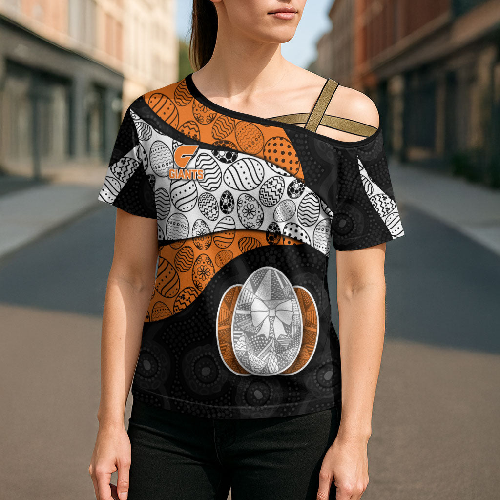 Personalized Giants Football Cross Shoulder Shirt Easter Egg Pattern Orange Monochrome Tribal Dot Style