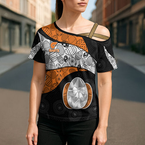 Personalized Giants Football Cross Shoulder Shirt Easter Egg Pattern Orange Monochrome Tribal Dot Style