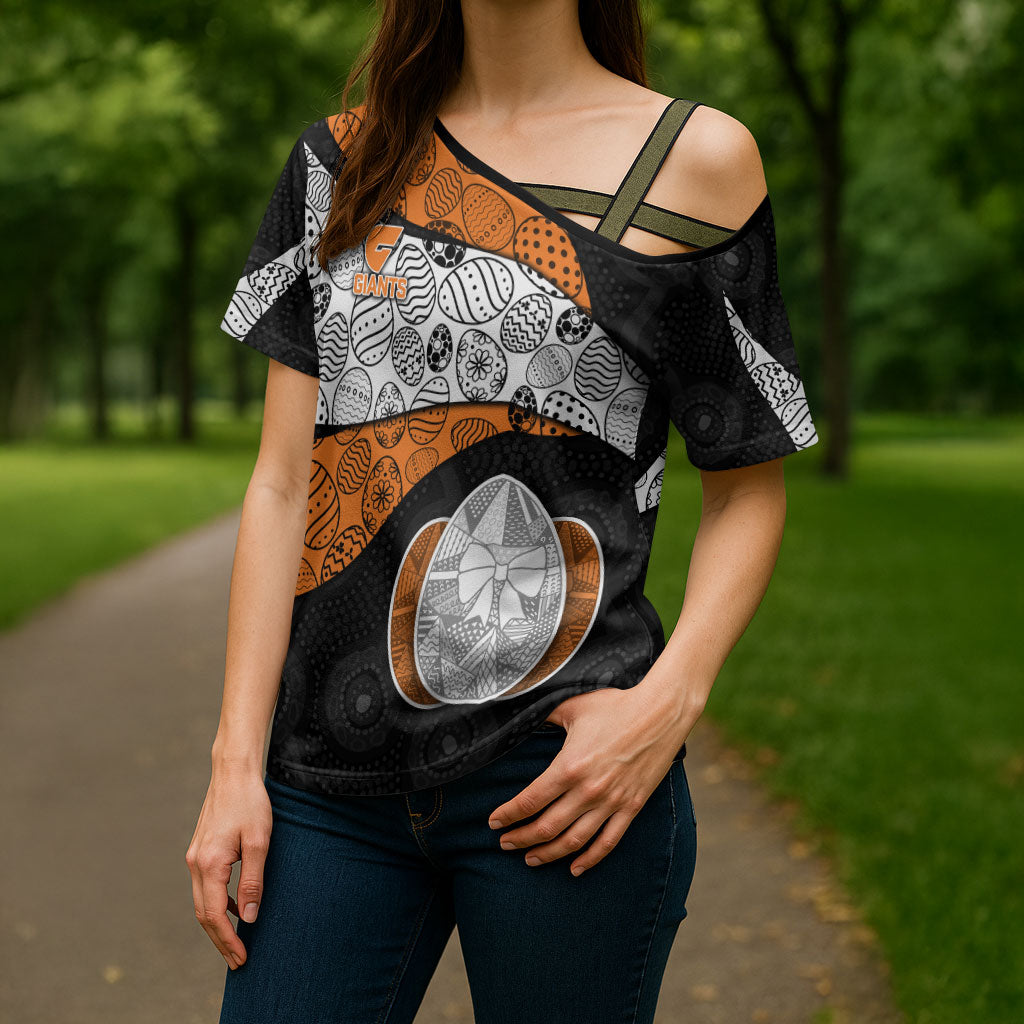 Personalized Giants Football Cross Shoulder Shirt Easter Egg Pattern Orange Monochrome Tribal Dot Style