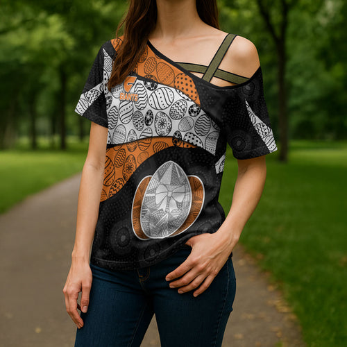 Personalized Giants Football Cross Shoulder Shirt Easter Egg Pattern Orange Monochrome Tribal Dot Style