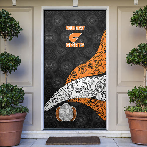 Personalized Giants Football Door Cover Easter Egg Pattern Orange Monochrome Tribal Dot Style