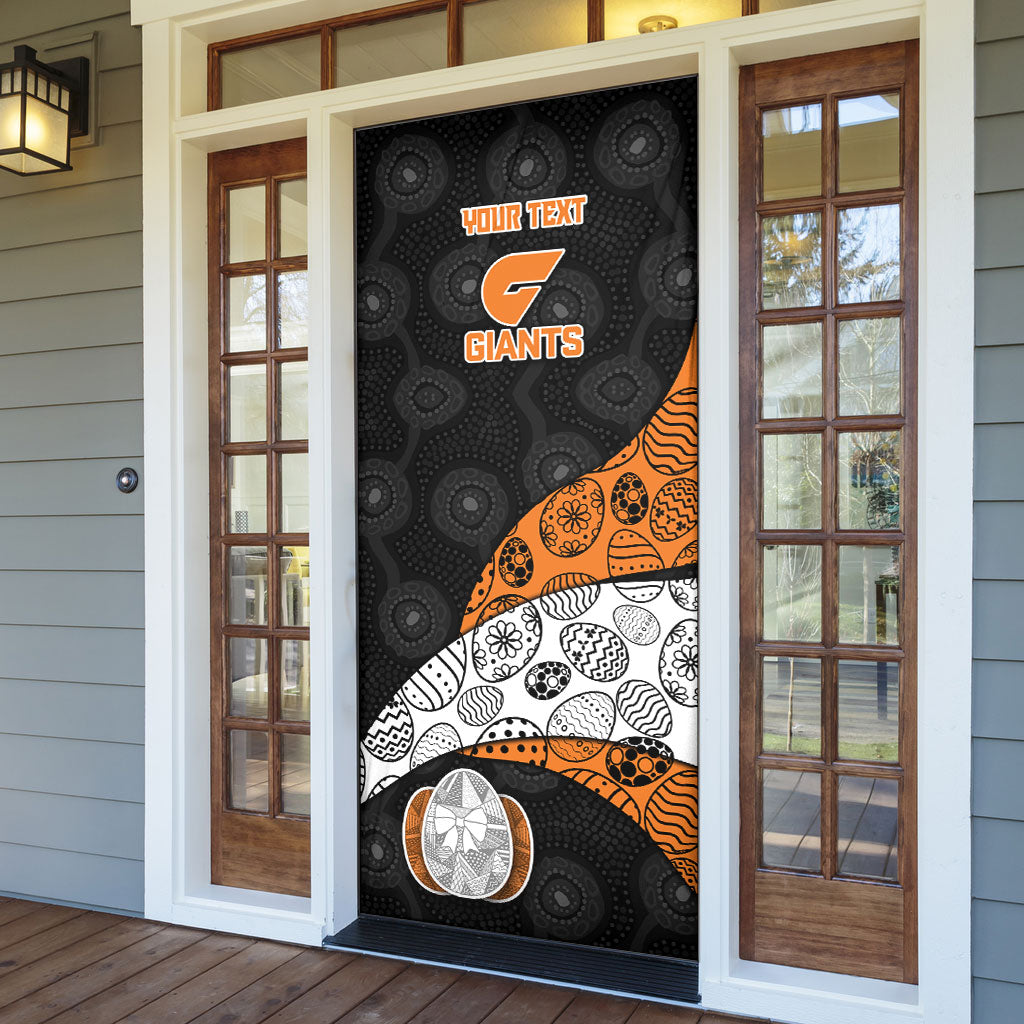 Personalized Giants Football Door Cover Easter Egg Pattern Orange Monochrome Tribal Dot Style