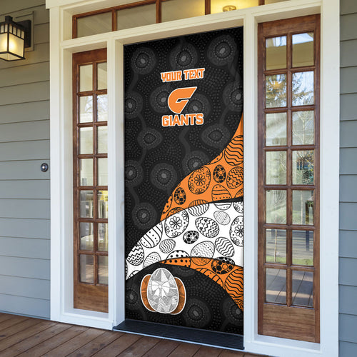 Personalized Giants Football Door Cover Easter Egg Pattern Orange Monochrome Tribal Dot Style