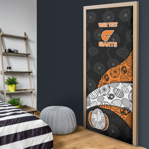 Personalized Giants Football Door Cover Easter Egg Pattern Orange Monochrome Tribal Dot Style