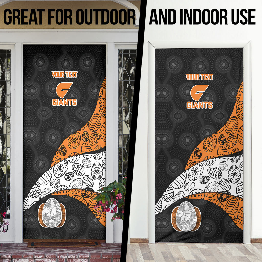 Personalized Giants Football Door Cover Easter Egg Pattern Orange Monochrome Tribal Dot Style