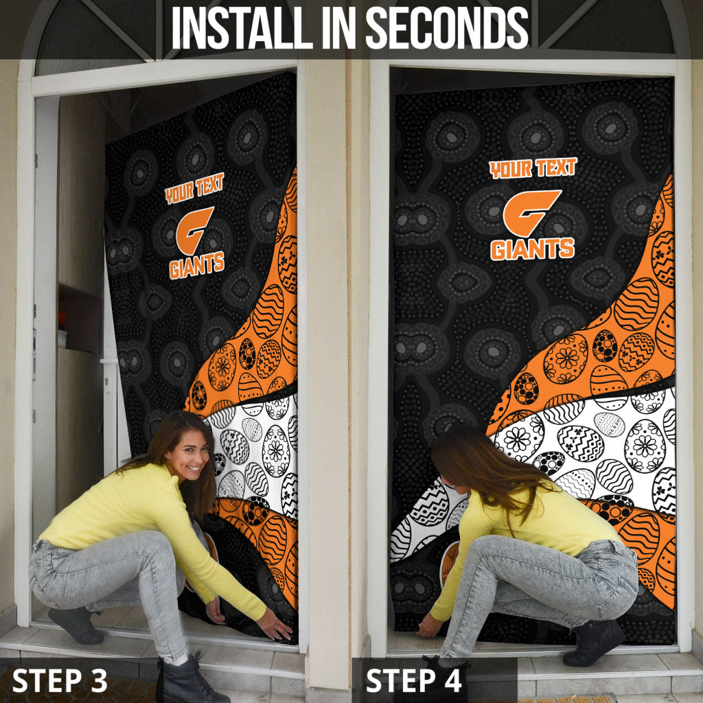 Personalized Giants Football Door Cover Easter Egg Pattern Orange Monochrome Tribal Dot Style
