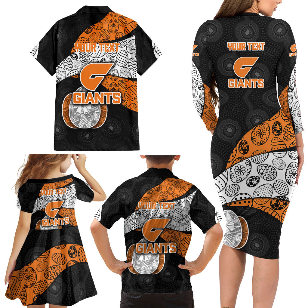 Personalized Giants Football Family Matching Long Sleeve Bodycon Dress and Hawaiian Shirt Easter Egg Pattern Orange Monochrome Tribal Dot Style