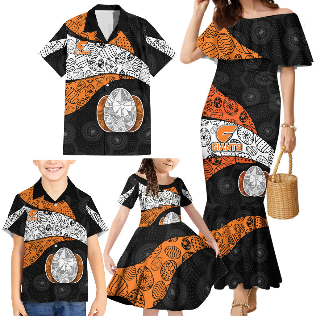Personalized Giants Football Family Matching Mermaid Dress and Hawaiian Shirt Easter Egg Pattern Orange Monochrome Tribal Dot Style
