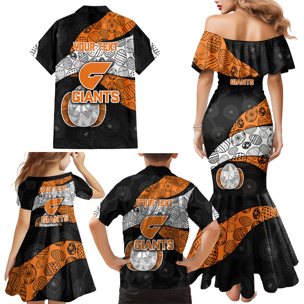 Personalized Giants Football Family Matching Mermaid Dress and Hawaiian Shirt Easter Egg Pattern Orange Monochrome Tribal Dot Style