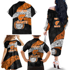 Personalized Giants Football Family Matching Off The Shoulder Long Sleeve Dress and Hawaiian Shirt Easter Egg Pattern Orange Monochrome Tribal Dot Style