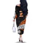 Personalized Giants Football Family Matching Off The Shoulder Long Sleeve Dress and Hawaiian Shirt Easter Egg Pattern Orange Monochrome Tribal Dot Style