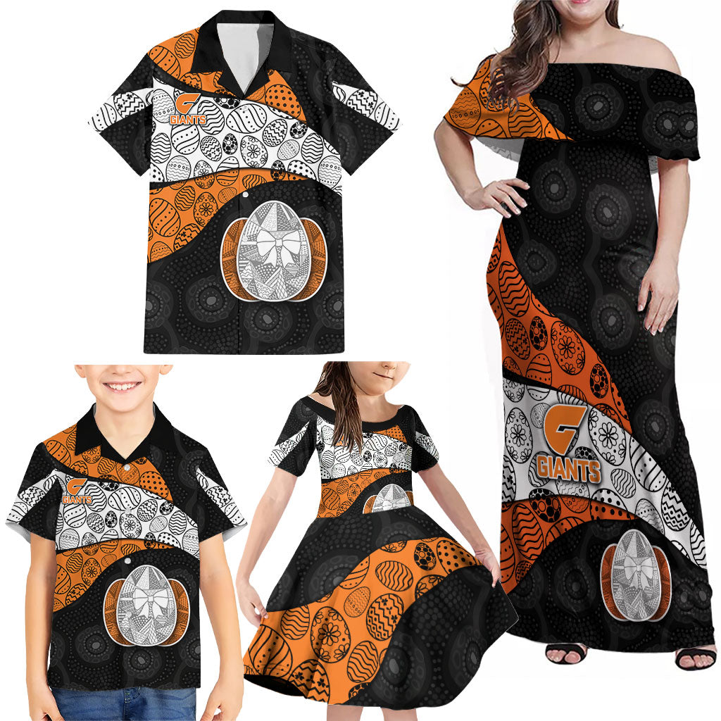 Personalized Giants Football Family Matching Off Shoulder Maxi Dress and Hawaiian Shirt Easter Egg Pattern Orange Monochrome Tribal Dot Style