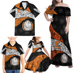 Personalized Giants Football Family Matching Off Shoulder Maxi Dress and Hawaiian Shirt Easter Egg Pattern Orange Monochrome Tribal Dot Style