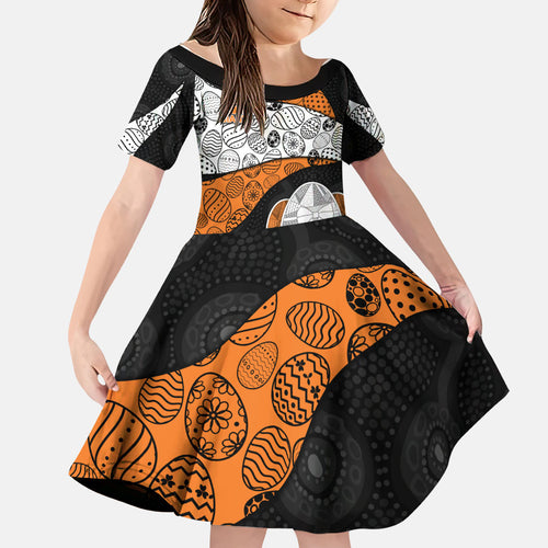 Personalized Giants Football Family Matching Off Shoulder Maxi Dress and Hawaiian Shirt Easter Egg Pattern Orange Monochrome Tribal Dot Style