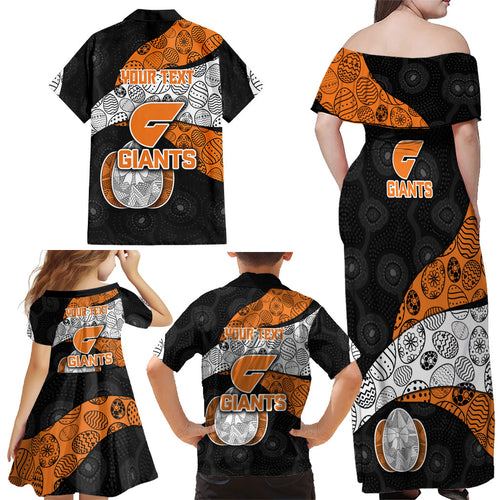 Personalized Giants Football Family Matching Off Shoulder Maxi Dress and Hawaiian Shirt Easter Egg Pattern Orange Monochrome Tribal Dot Style