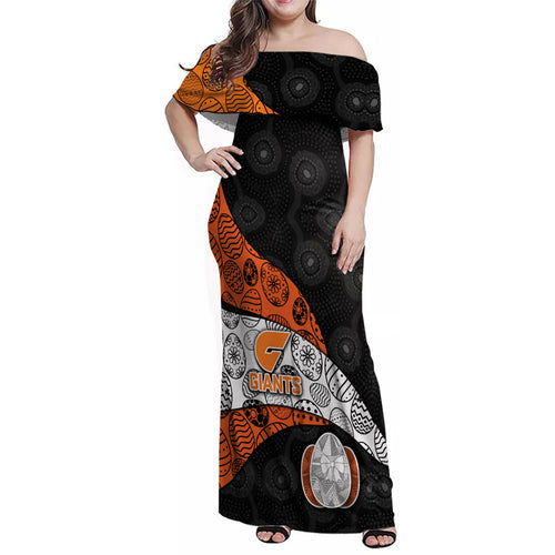 Personalized Giants Football Family Matching Off Shoulder Maxi Dress and Hawaiian Shirt Easter Egg Pattern Orange Monochrome Tribal Dot Style