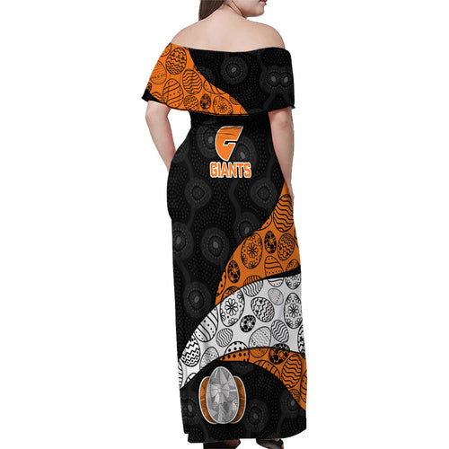 Personalized Giants Football Family Matching Off Shoulder Maxi Dress and Hawaiian Shirt Easter Egg Pattern Orange Monochrome Tribal Dot Style