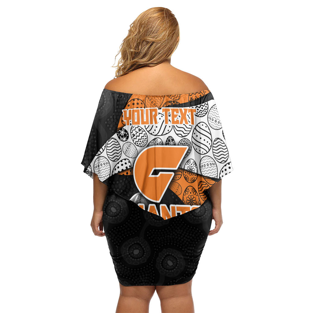 Personalized Giants Football Family Matching Off Shoulder Short Dress and Hawaiian Shirt Easter Egg Pattern Orange Monochrome Tribal Dot Style