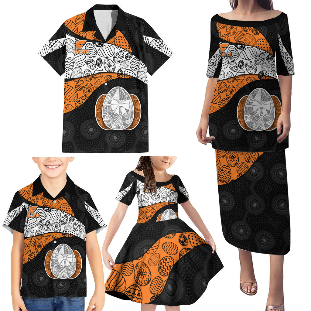 Personalized Giants Football Family Matching Puletasi and Hawaiian Shirt Easter Egg Pattern Orange Monochrome Tribal Dot Style