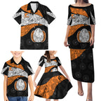 Personalized Giants Football Family Matching Puletasi and Hawaiian Shirt Easter Egg Pattern Orange Monochrome Tribal Dot Style