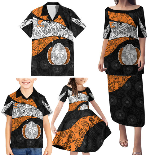 Personalized Giants Football Family Matching Puletasi and Hawaiian Shirt Easter Egg Pattern Orange Monochrome Tribal Dot Style