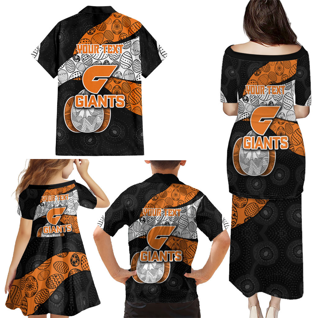 Personalized Giants Football Family Matching Puletasi and Hawaiian Shirt Easter Egg Pattern Orange Monochrome Tribal Dot Style