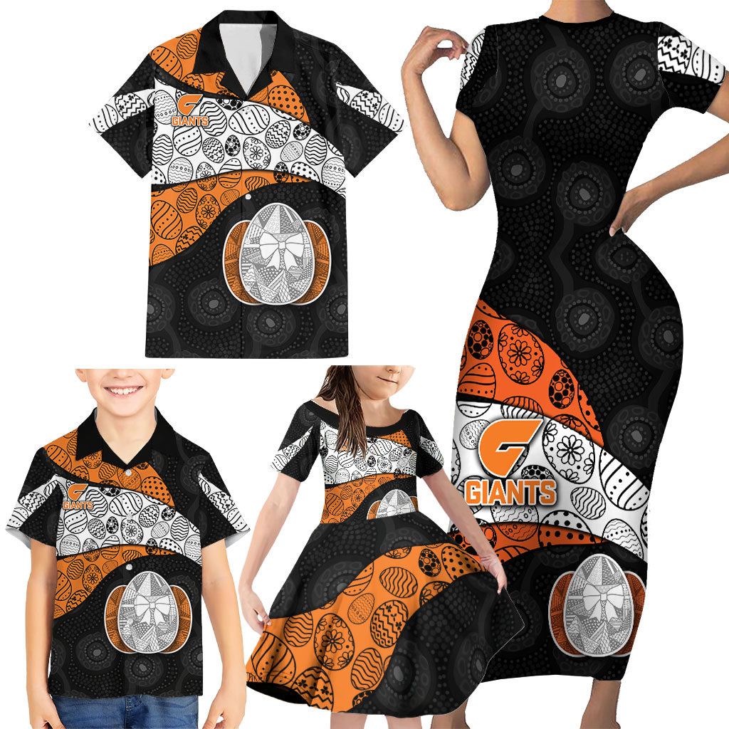 Personalized Giants Football Family Matching Short Sleeve Bodycon Dress and Hawaiian Shirt Easter Egg Pattern Orange Monochrome Tribal Dot Style