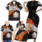 Personalized Giants Football Family Matching Short Sleeve Bodycon Dress and Hawaiian Shirt Easter Egg Pattern Orange Monochrome Tribal Dot Style