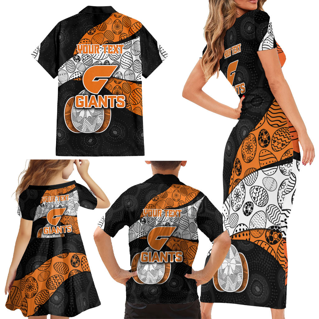 Personalized Giants Football Family Matching Short Sleeve Bodycon Dress and Hawaiian Shirt Easter Egg Pattern Orange Monochrome Tribal Dot Style