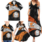 Personalized Giants Football Family Matching Summer Maxi Dress and Hawaiian Shirt Easter Egg Pattern Orange Monochrome Tribal Dot Style