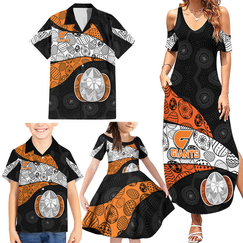 Personalized Giants Football Family Matching Summer Maxi Dress and Hawaiian Shirt Easter Egg Pattern Orange Monochrome Tribal Dot Style