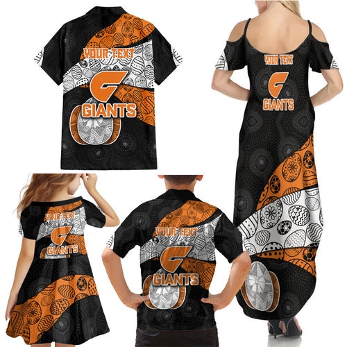 Personalized Giants Football Family Matching Summer Maxi Dress and Hawaiian Shirt Easter Egg Pattern Orange Monochrome Tribal Dot Style