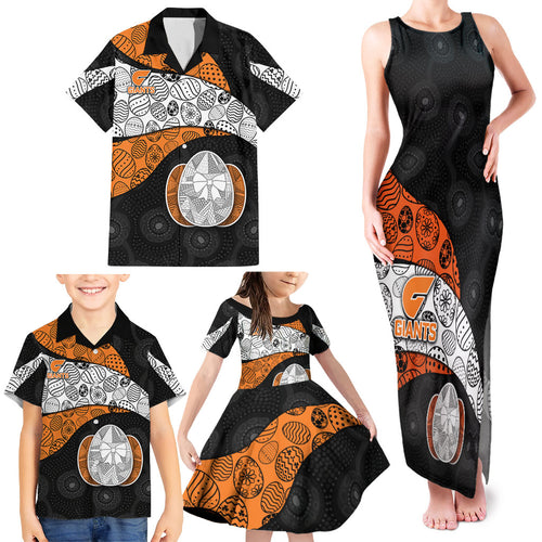 Personalized Giants Football Family Matching Tank Maxi Dress and Hawaiian Shirt Easter Egg Pattern Orange Monochrome Tribal Dot Style